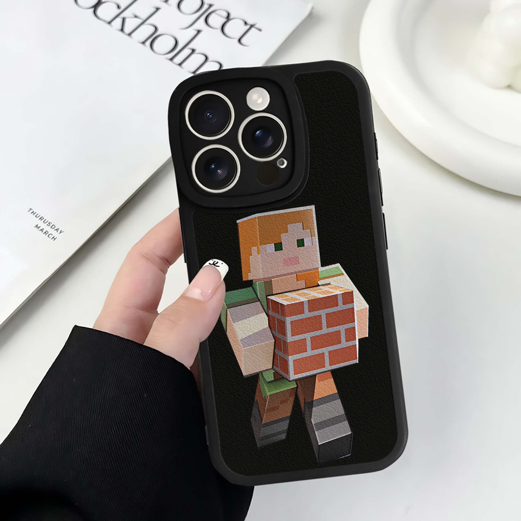 （画像用） マインクラフト ブロックの世界 Minecraft MC Block world 【iPhone 16シリーズ対応】シリコンスマホケース（レザー調） 材質：シリコン